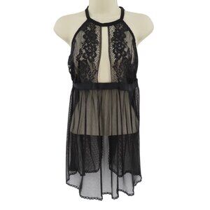 Adore Me Women 1X Black Floral Lace Mesh Sheer Keyhole Nightgown Sleep Dress NEW